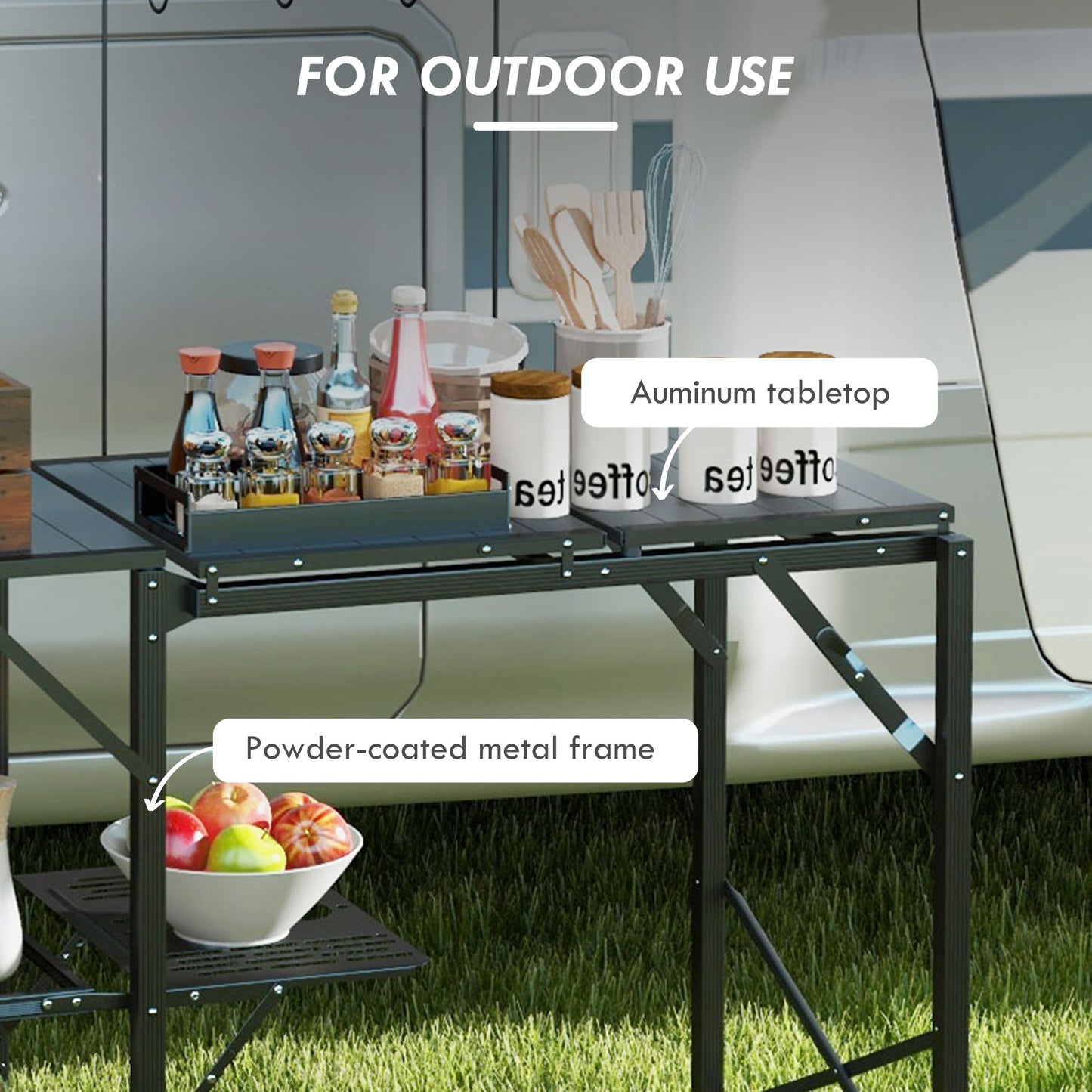 Folding Camping Kitchen Table with Adjustable Lamp Stand