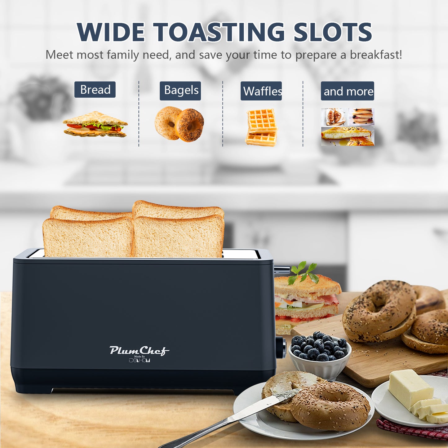 4-Slice Toaster with Extra Wide Slots - Matte Black, 6 Settings