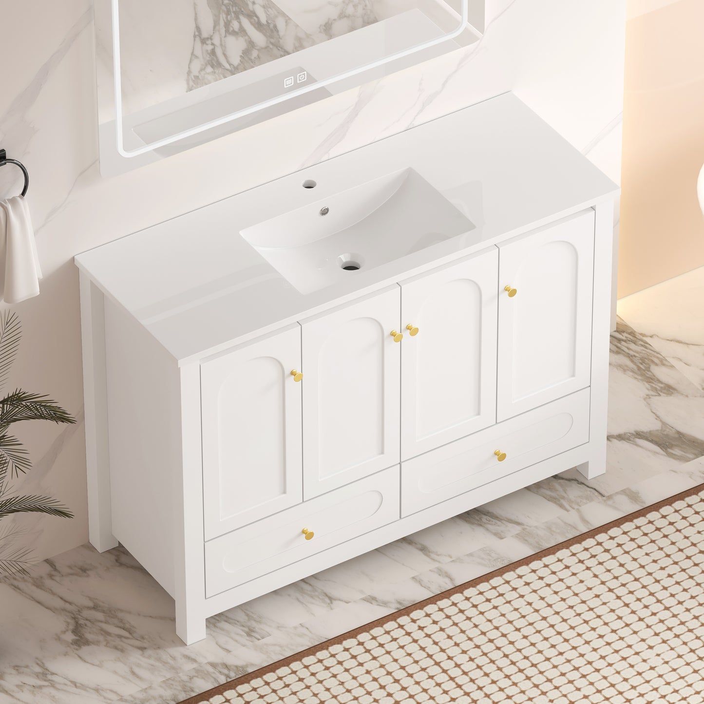 48" White Bathroom Vanity with Resin Sink Combo - Abundant Storage