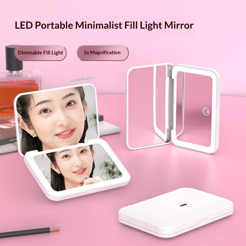 Rechargeable Portable LED Makeup Mirror with 2x Magnification and Adjustable Lighting