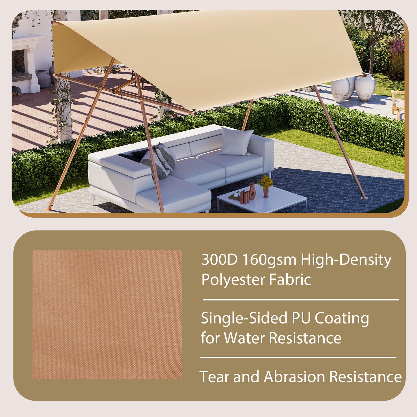 Hexagonal Shade Sail Canopy, Large 206 X118 UV Block Sun With UPF 50