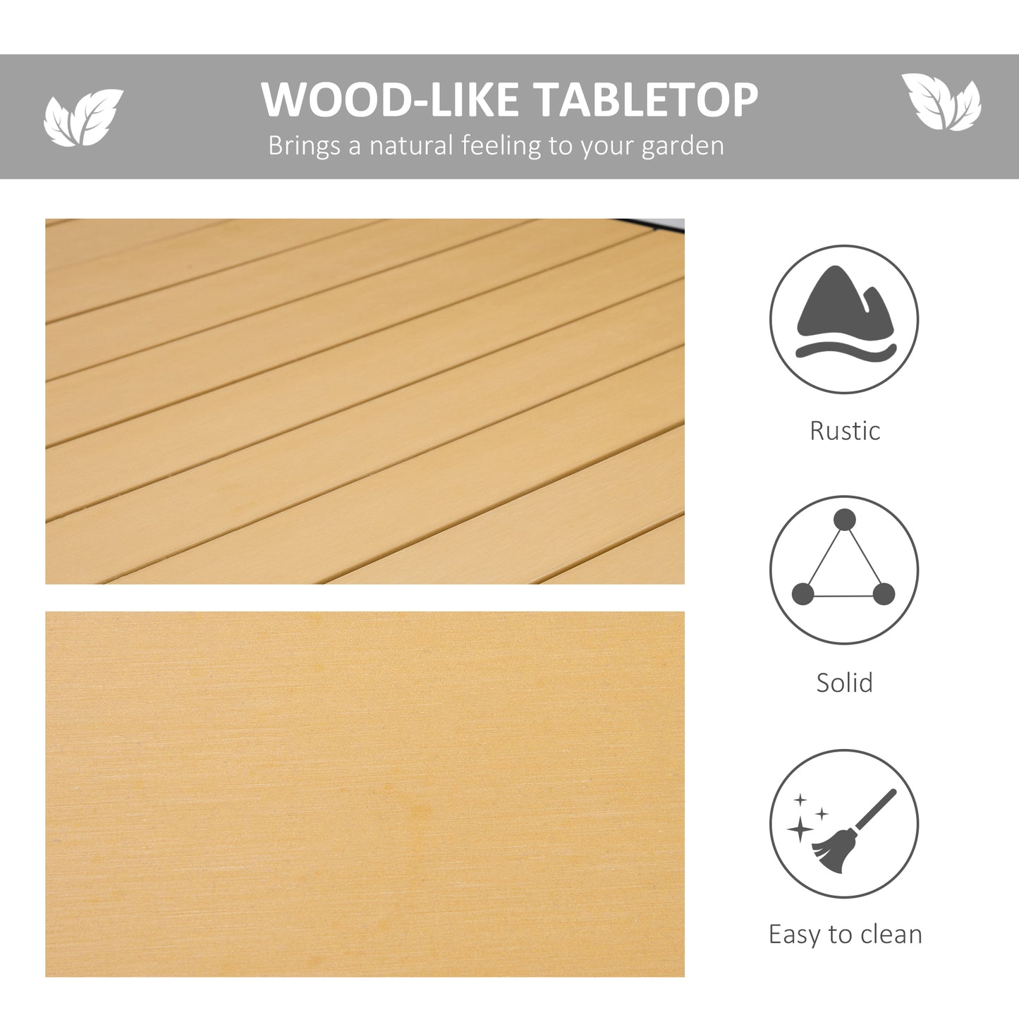 Outdoor Dining Table for 8 - Rectangular Aluminum Frame, Natural Wood Top
