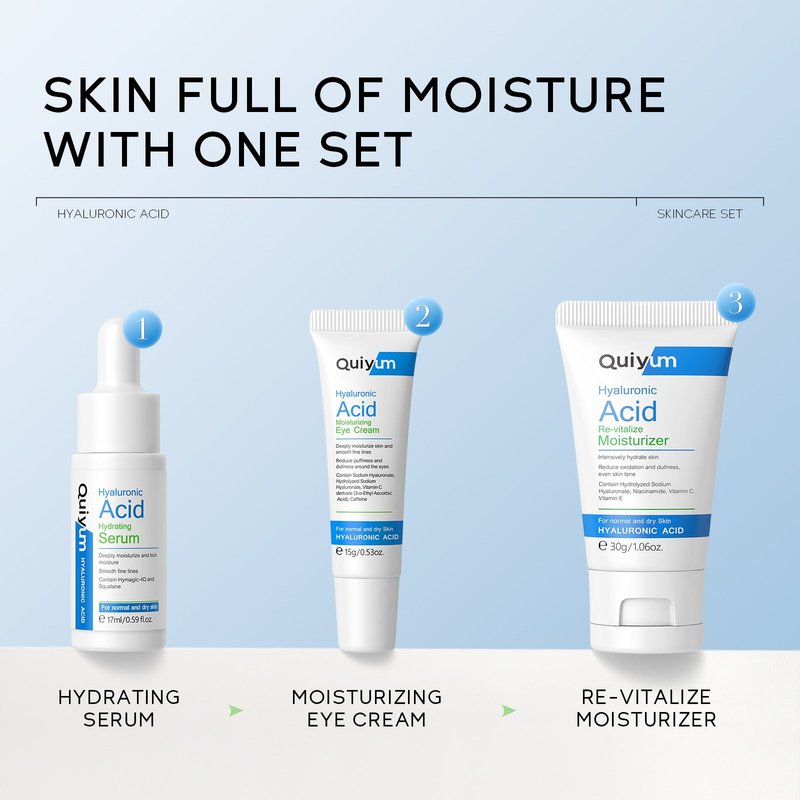 Hyaluronic Acid Skin Care Set - Moisturizing Facial Routine 3-Piece Kit