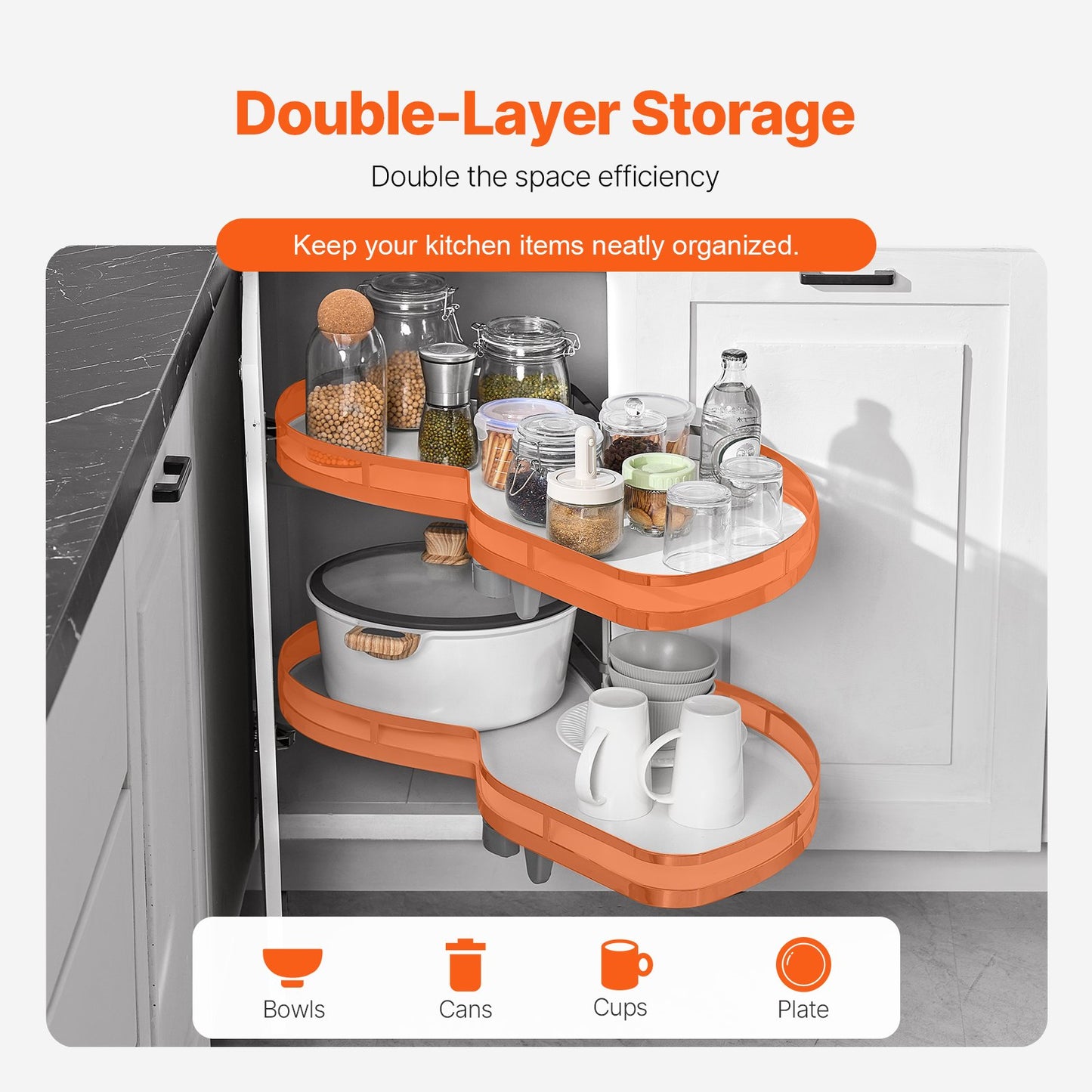 Pull-Out Kitchen Corner Cabinet Organizer - White Soft Close