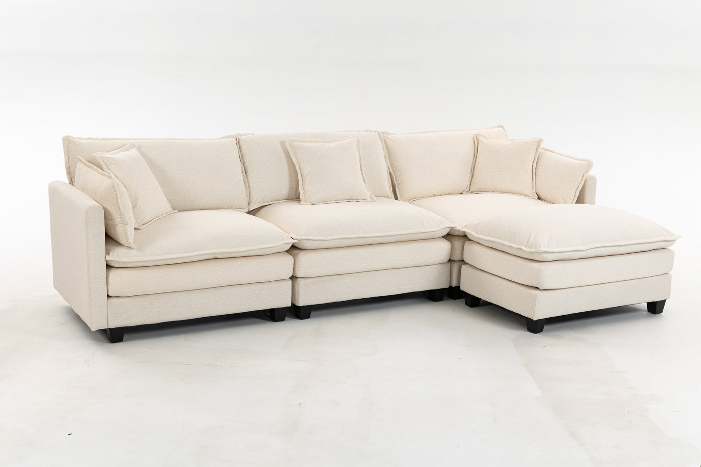 Modern 3-Seat Sectional Sofa with Ottoman - Antique White