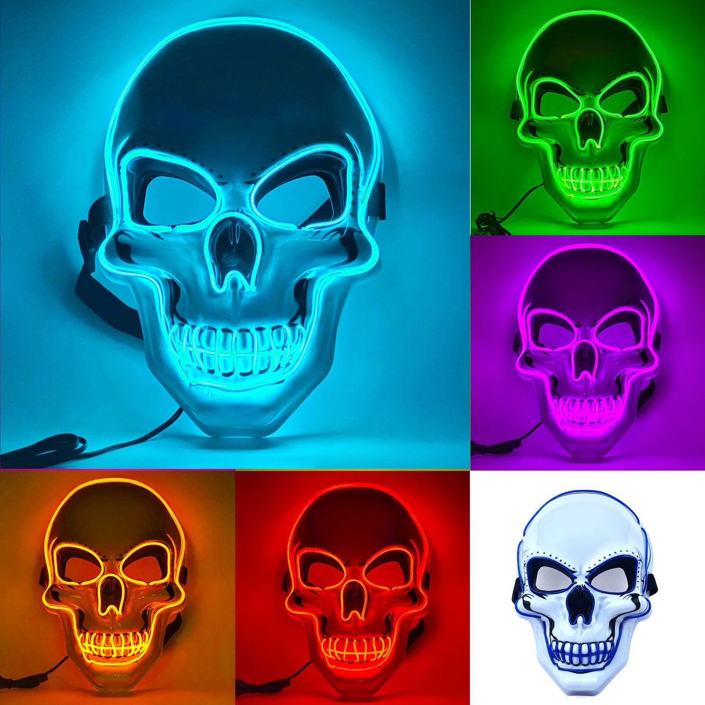 White Skull LED Mask Luminous Party Mask with Battery Operated Lighting
