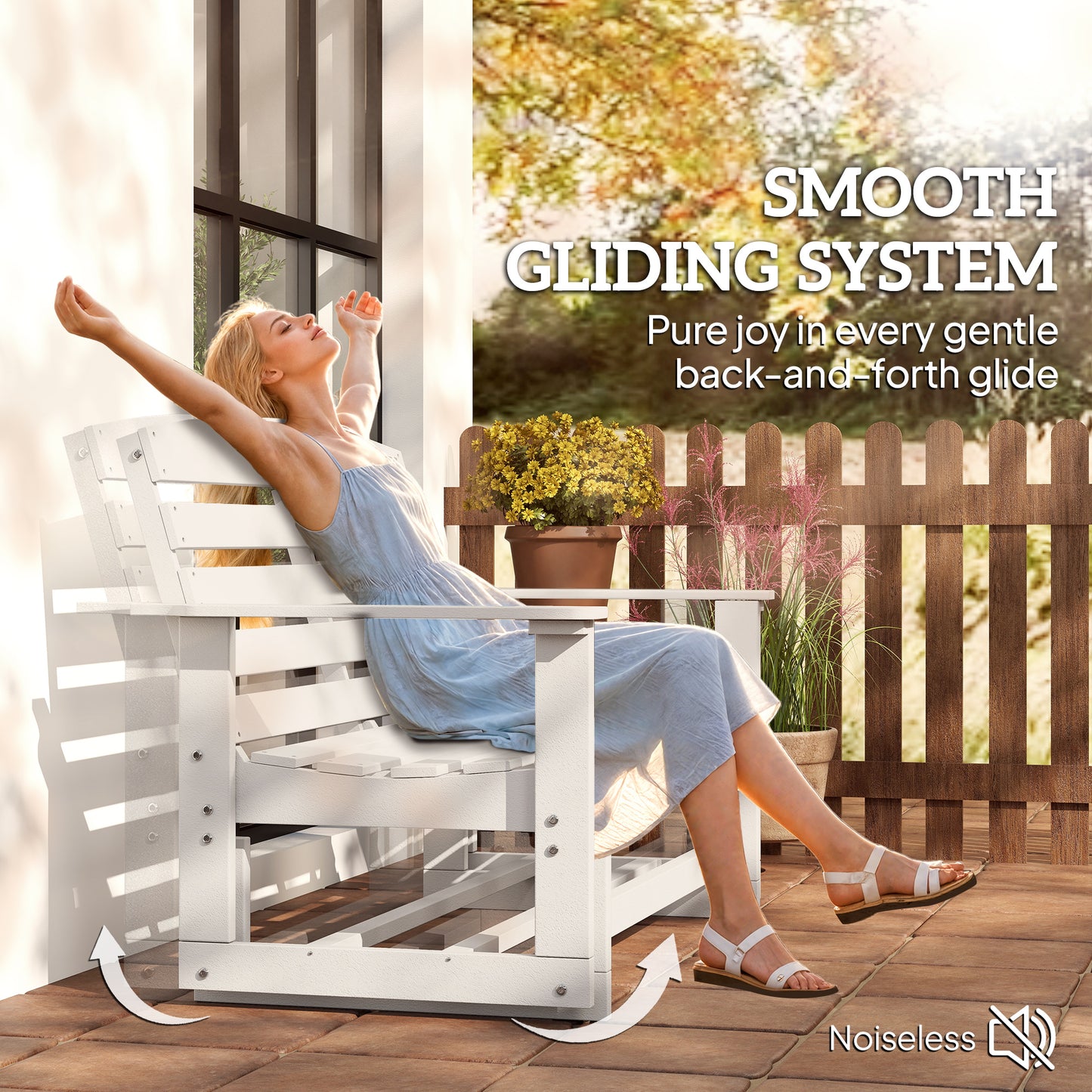 Patio Glider Bench - HDPE Double Rocking Chair, White