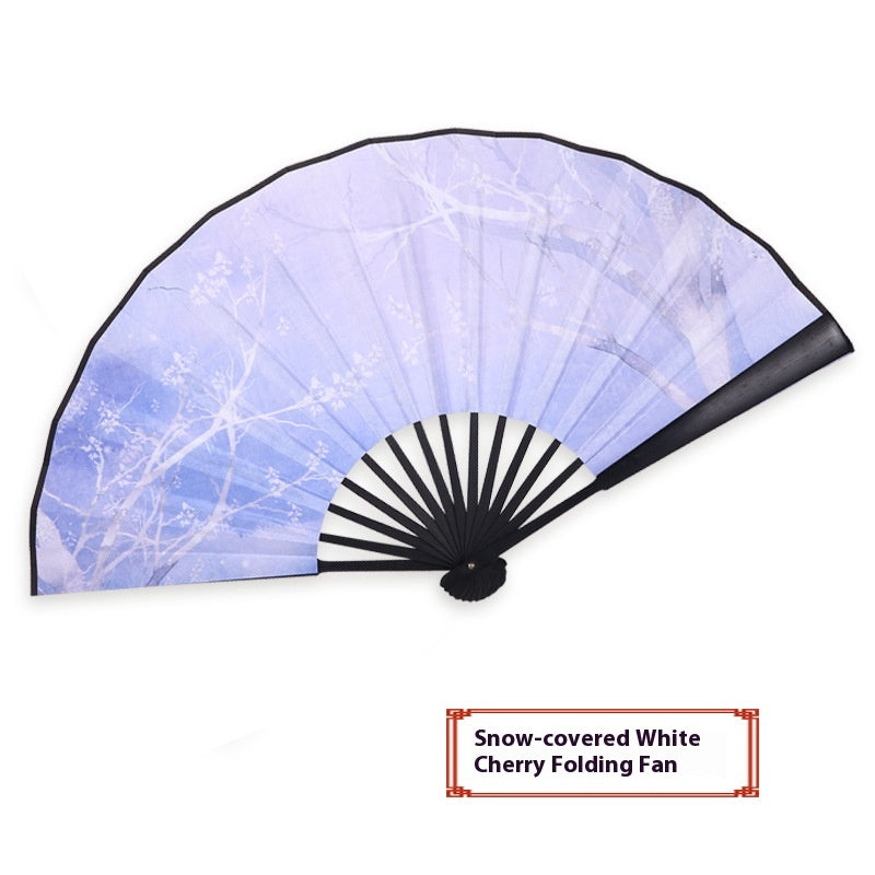 Antique Han Chinese Folding Fan with Bamboo Handle - Multiple Sizes