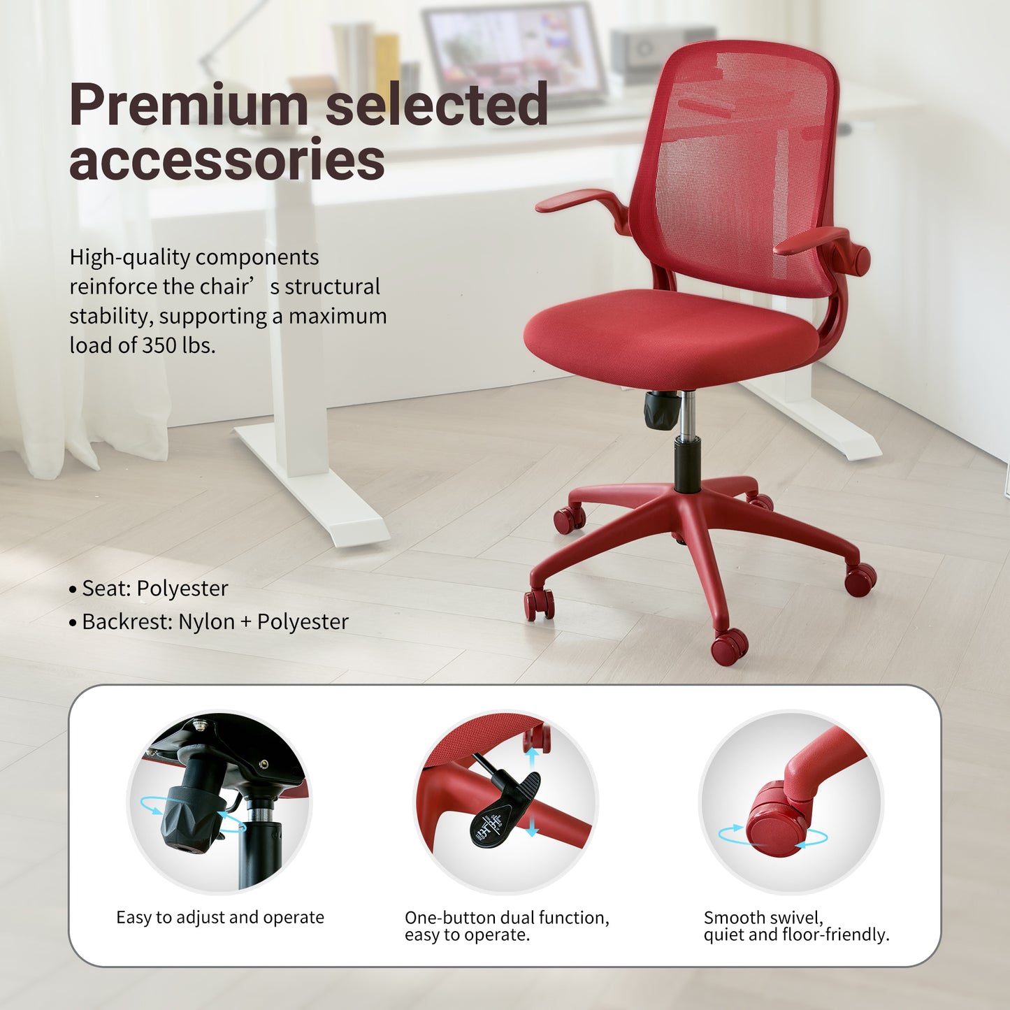 Ergonomic Mesh Office Chair - Comfortable & Fireproof - Red