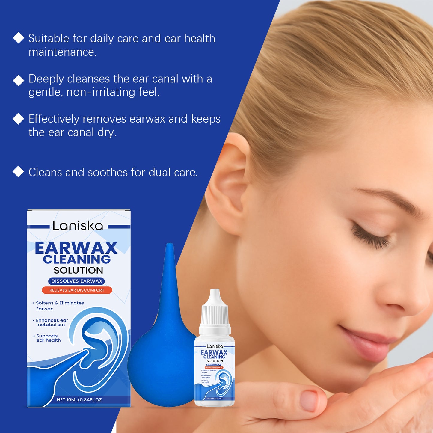 Earwax Removal Kit with Cleaning Drops and Rubber Ear Syringe