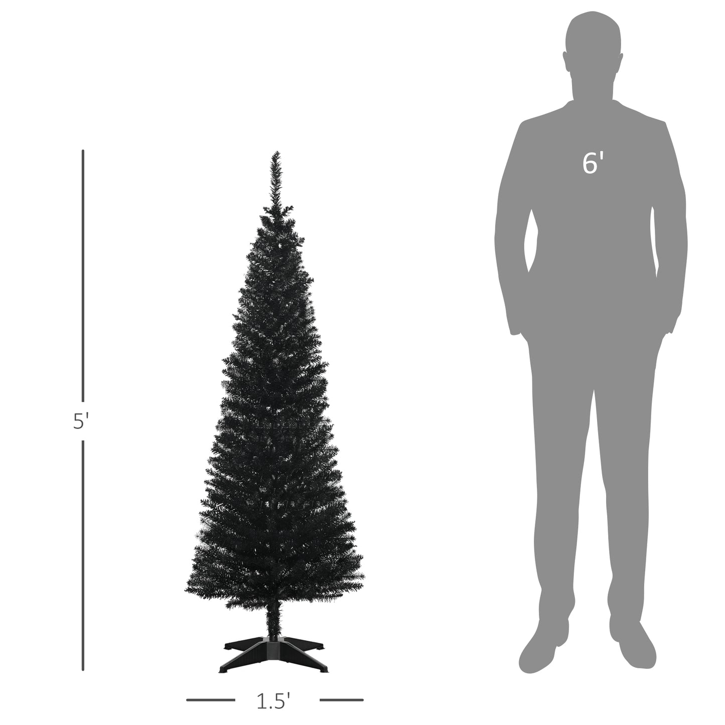 5ft Slim Black Artificial Christmas Tree with 294 Branch Tips