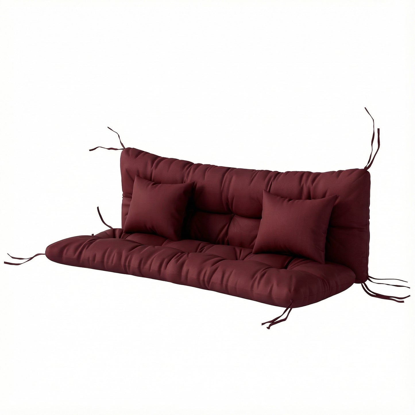 4-Piece Outdoor Bench Cushion Set with Pillows - Wine Red