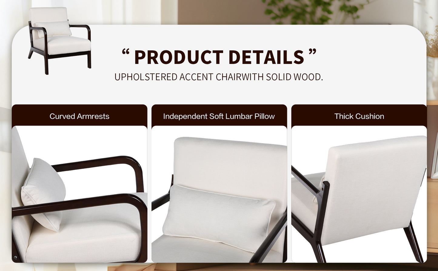 Mid Century Modern Accent Chair with Solid Wood Frame - Beige