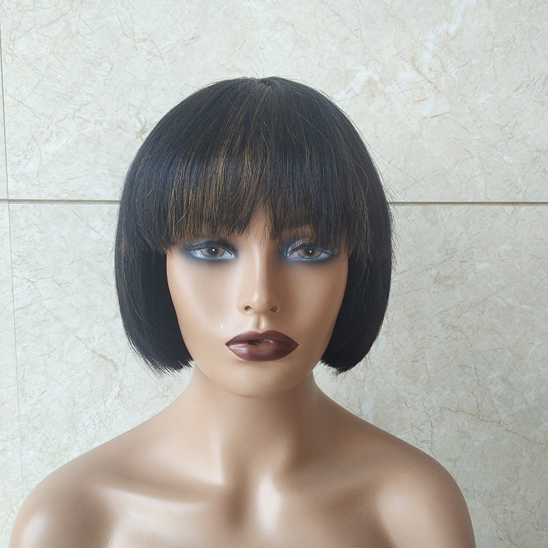 Double Drawn Short Bob Wig Human Hair Black 8-12 Inch for Women
