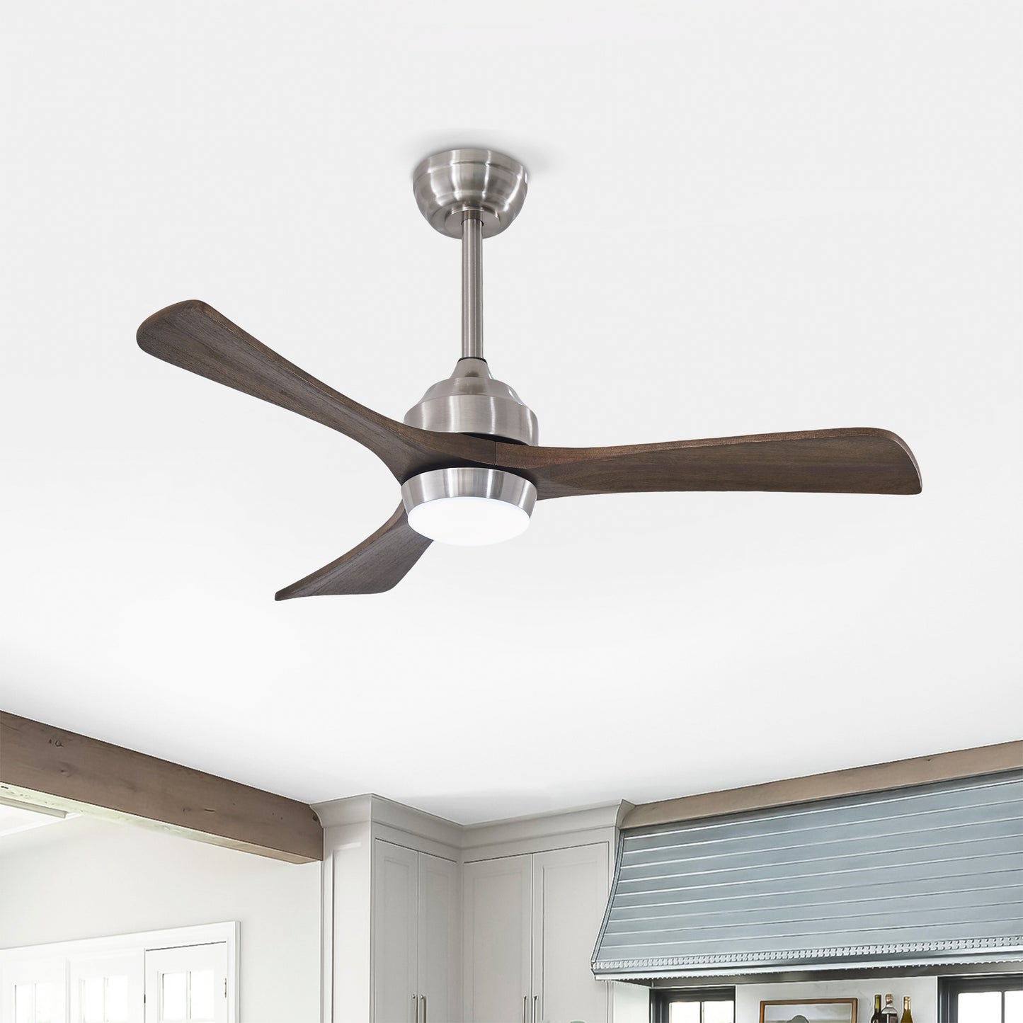 42" Solid Wood Blades Ceiling Fan with Remote Control - Nickel