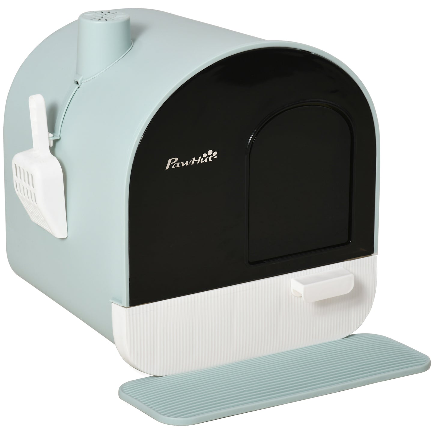 Enclosed Cat Litter Box with Lid, Drawer, Scoop & Mat - Green, 475x455x460 mm