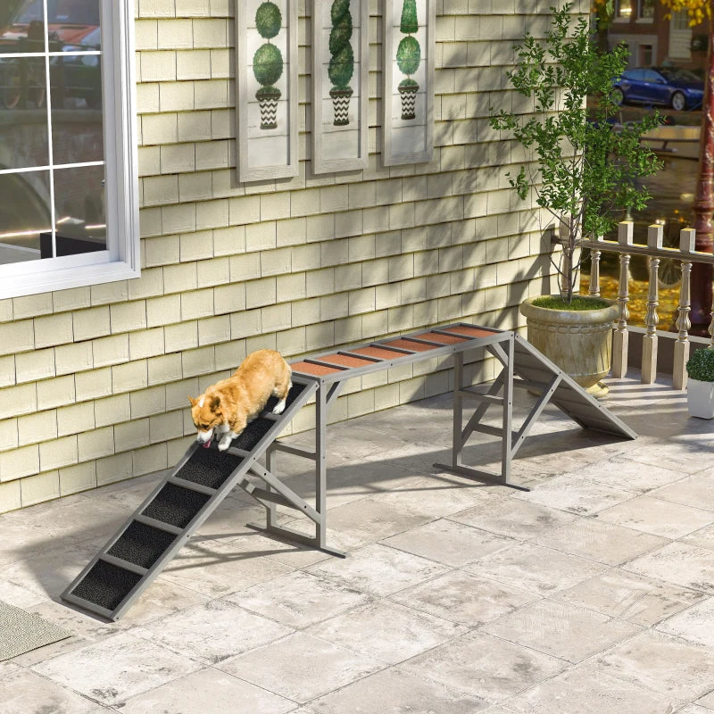 Dog Agility Ramp with Safety Bar Non-Slip Surface for Training - Gray
