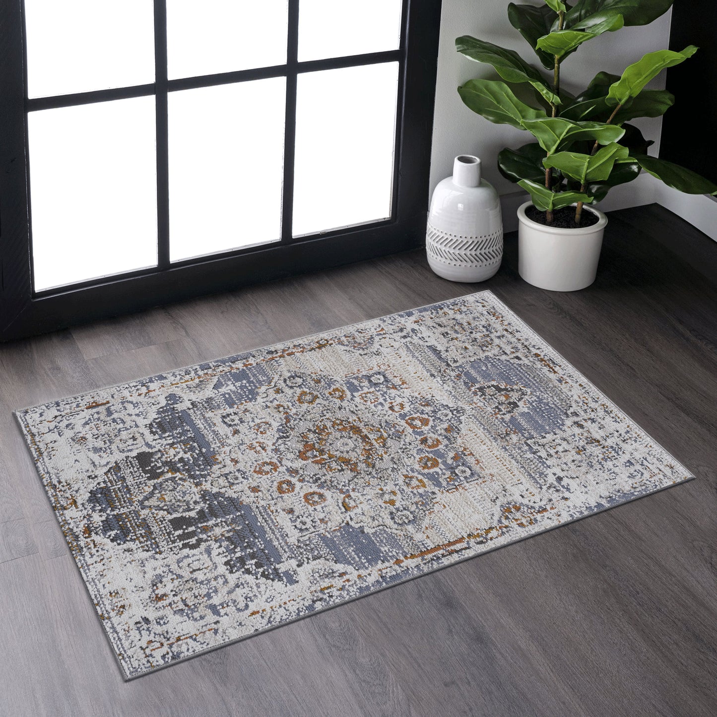 PAYAS 2X3 Cream Gold Medallion Doormat Rug