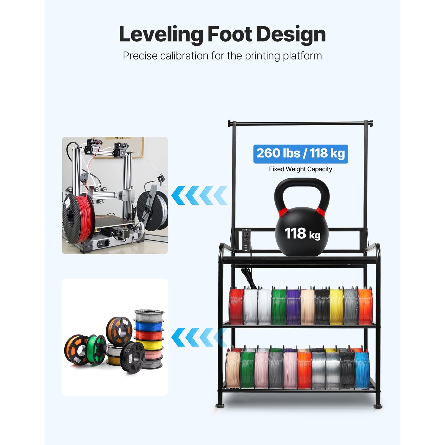3D Printer Filament Storage Rack - 3-Tier Spool Organizer with Wheels