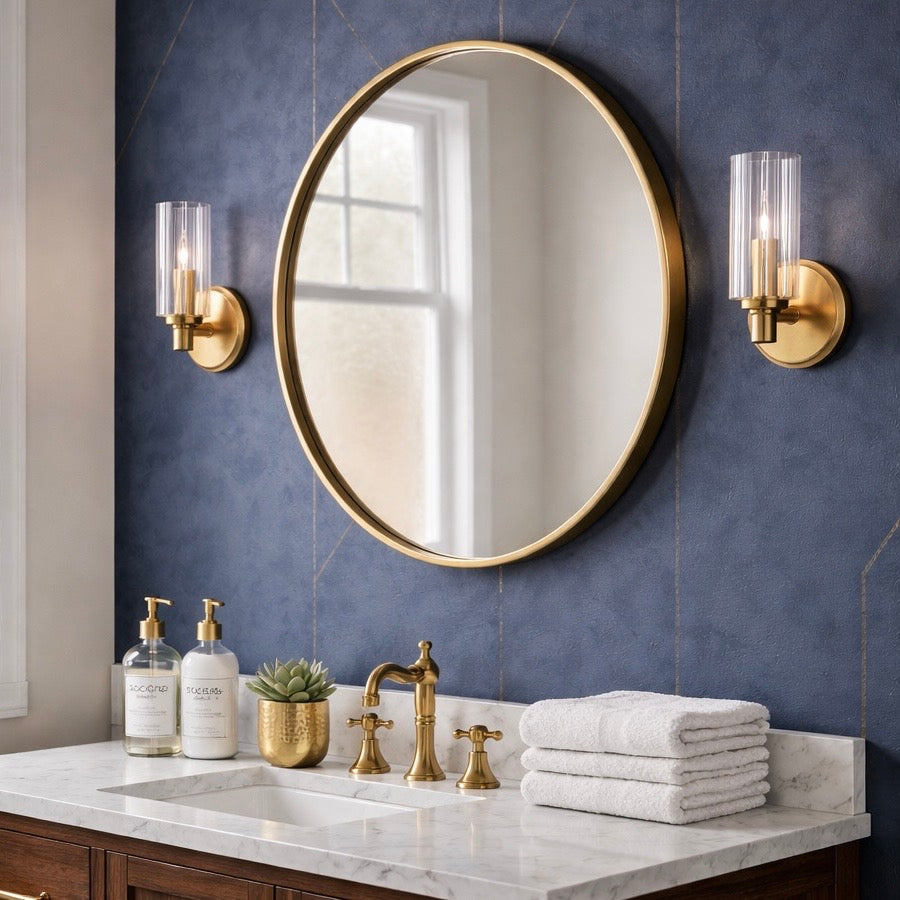 Jardin Single Light Wall Sconce With Clear Ribbed Glass - Satin Brass