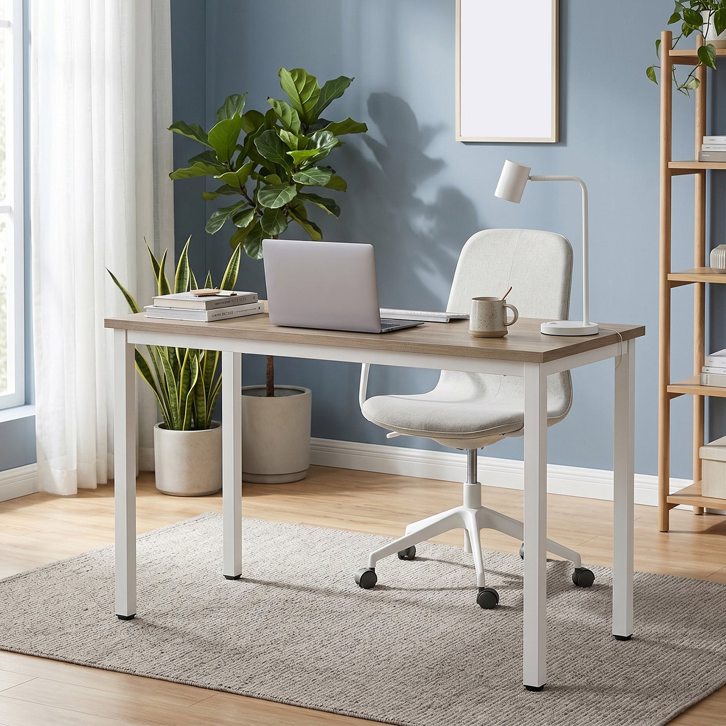 47 Inch Modern Computer Desk - Sturdy Oak and White Workstation