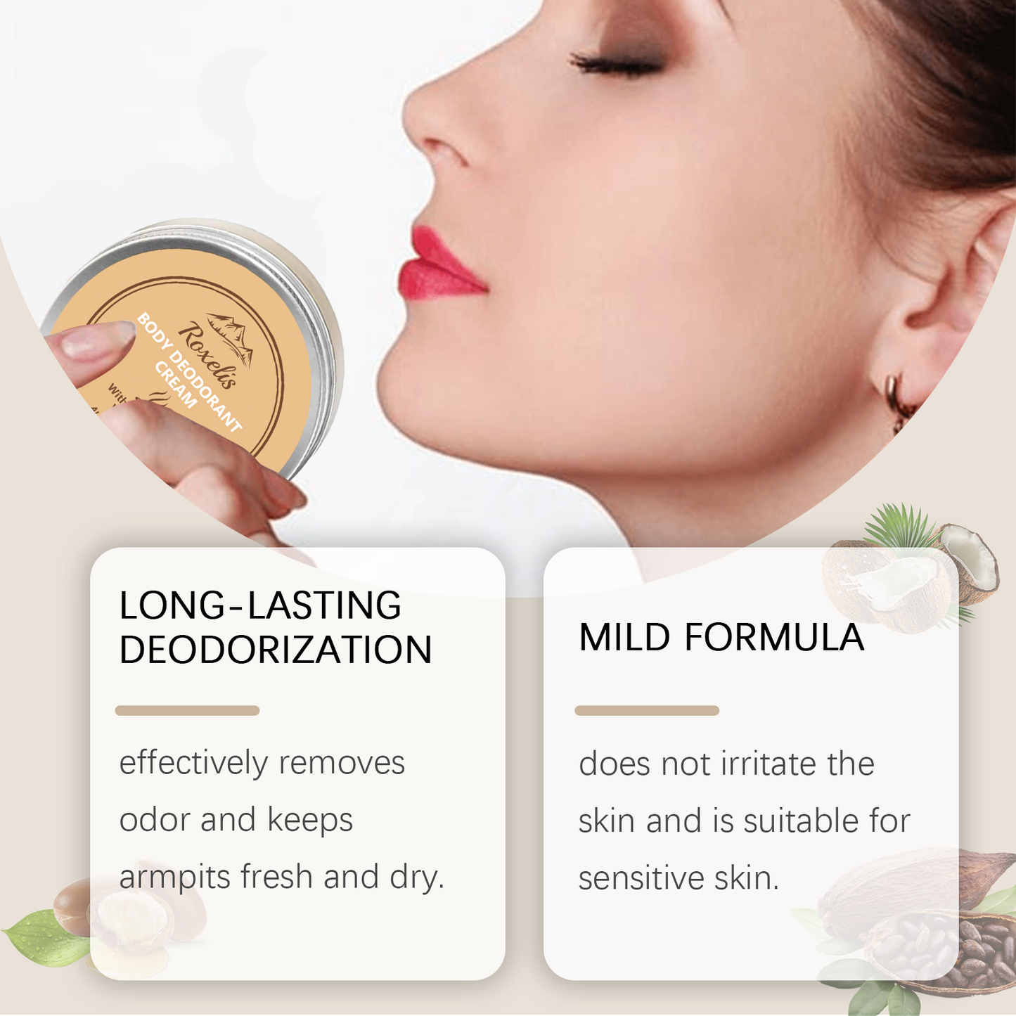 Moisturizing Deodorant Body Cream with Coconut Oil & Tocopherol