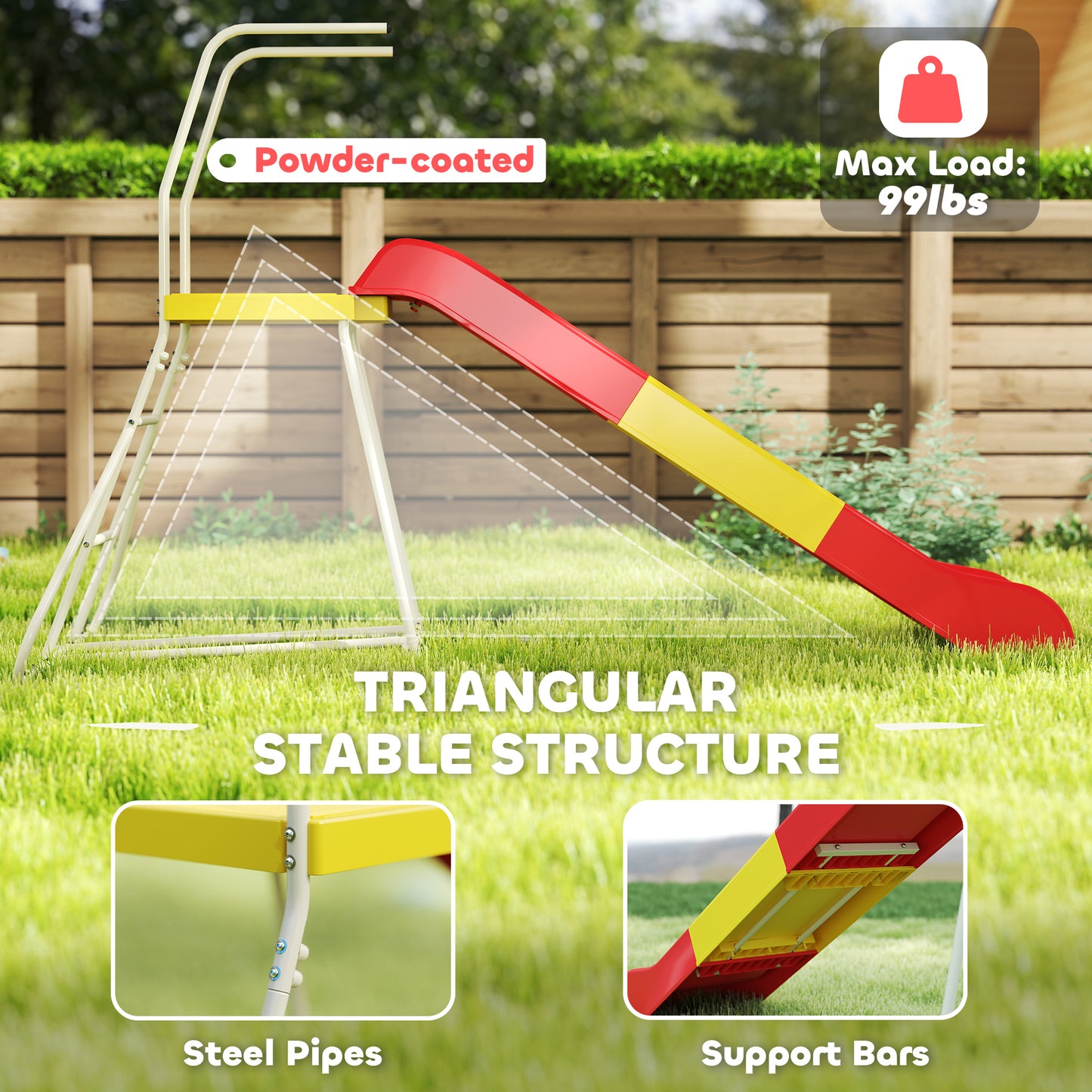6ft Metal Slide for Kids - Freestanding Playground Equipment - Red