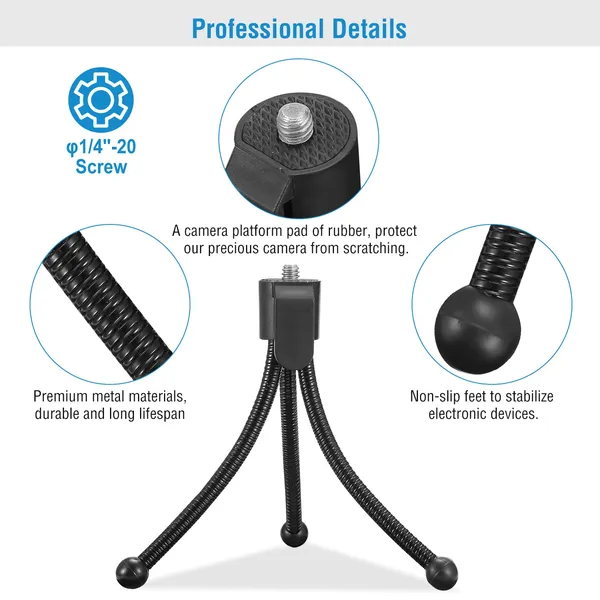Flexible Tripod Stand for Cameras and Mini Projectors - Black
