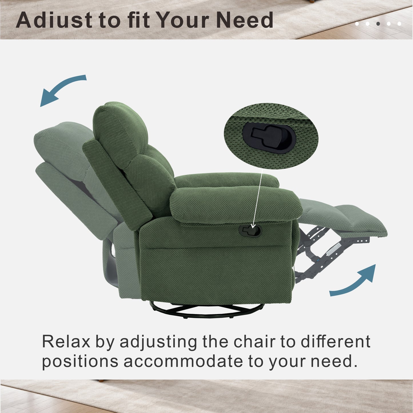 Modern Dark Green Swivel Rocker Recliner Chair - Plush Comfort