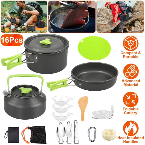 16-Piece Camping Cookware Set - Lightweight Outdoor Cooking