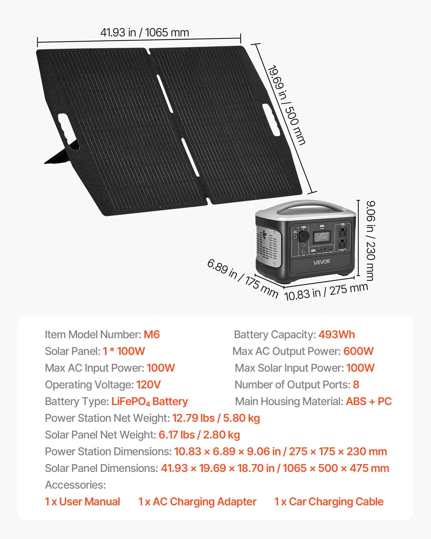 Portable Power Station with 100W Solar Panel 600W Backup Battery for Camping & Emergency