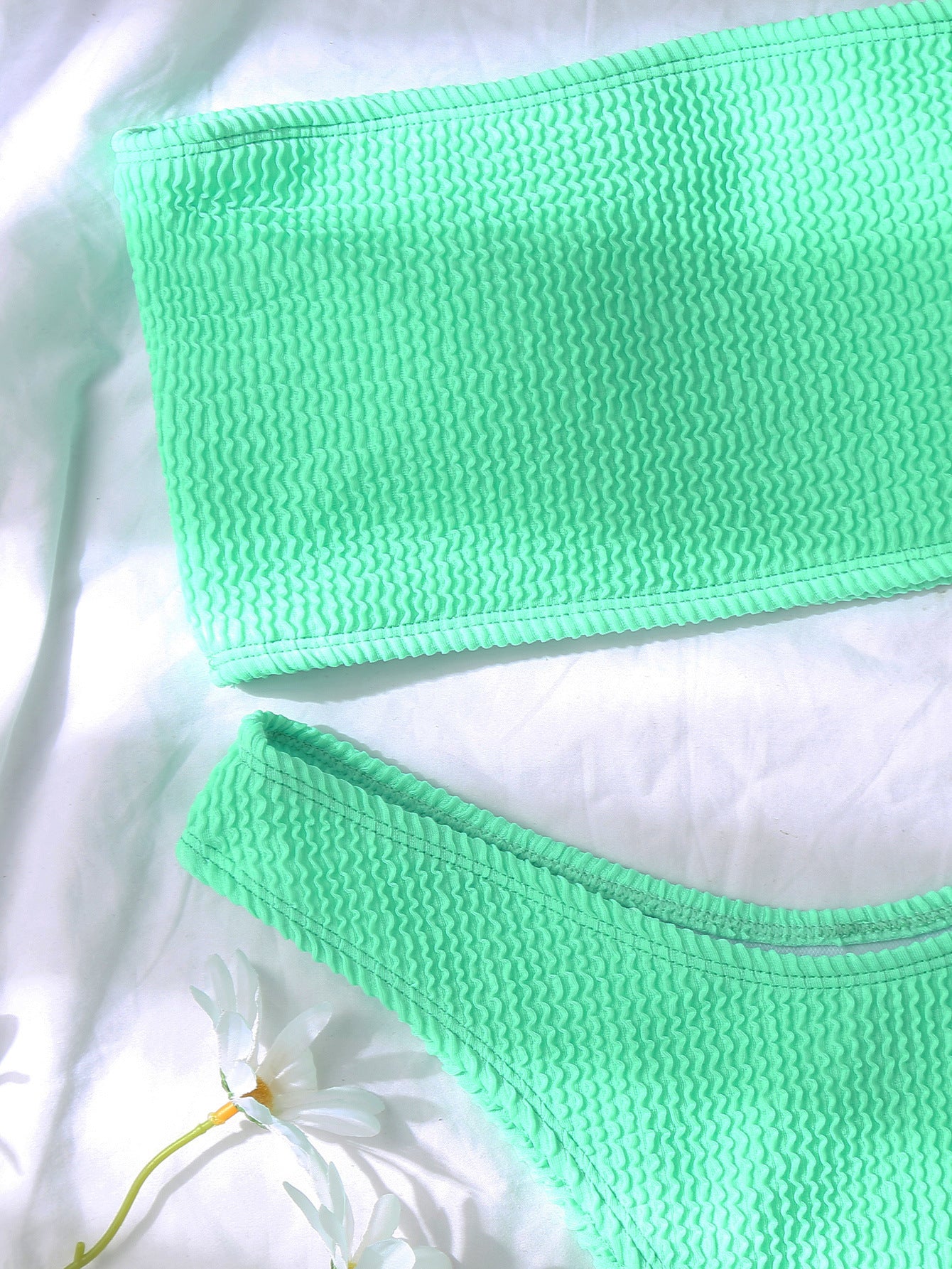 High Waist Solid Color Tube Top Bikini Swimsuit