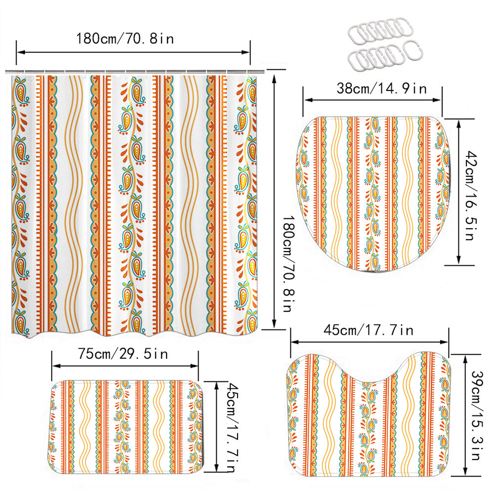 Bathroom Shower Curtain and Floor Mat Set - Polyester, Anti-slip, Modern Style
