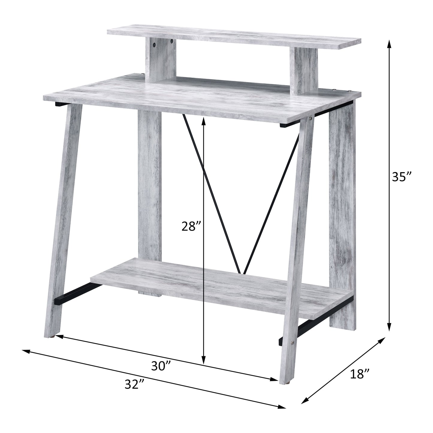 Antique White & Black Finish Writing Desk with USB Ports