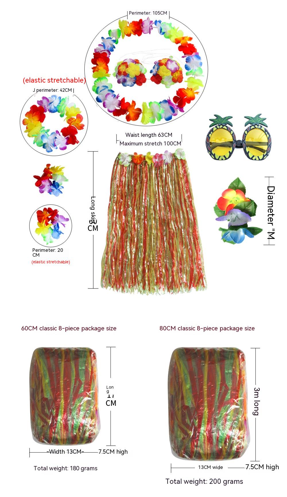 Adult Grass Skirt Set 8-Piece Party Costume for Festive Occasions
