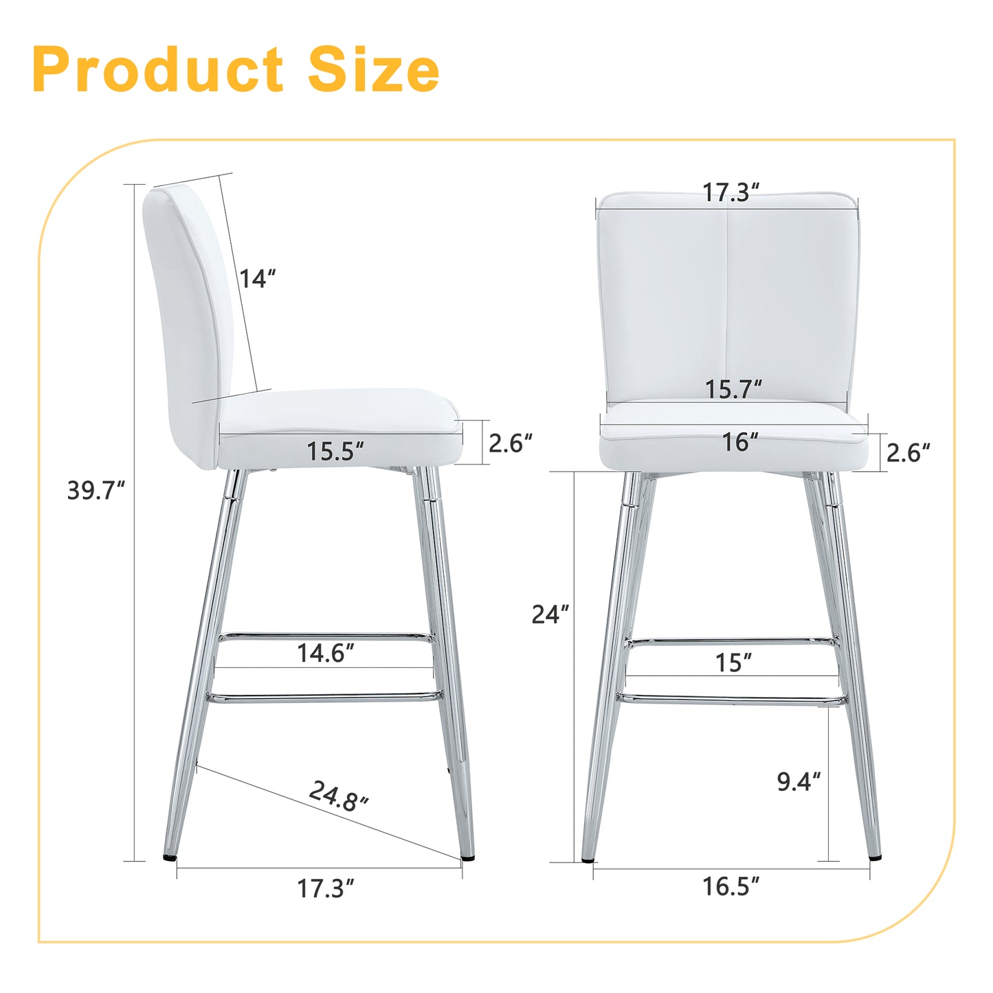 Modern White PU Bar Chair Set - Two Pieces, The Backrest Has A