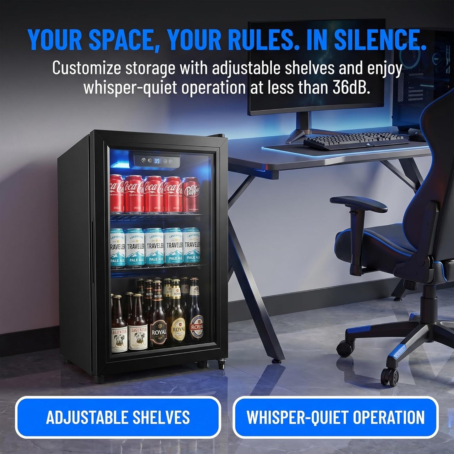 1.8 Cu Ft Beverage Refrigerator, 70 Can Mini Fridge With Glass Door,