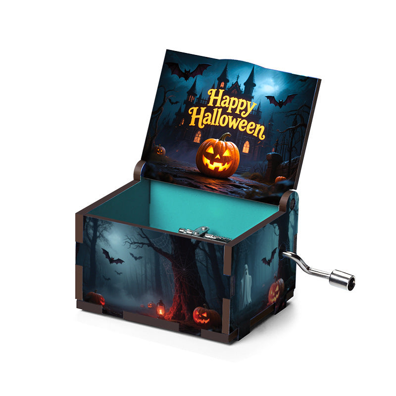 Halloween Wooden Music Box with Spooky Style - Holiday Gift Decor