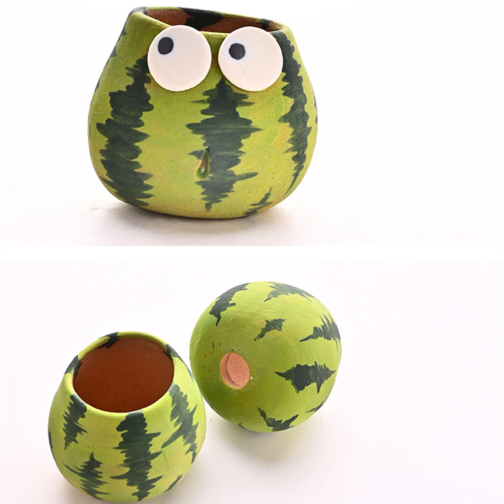 Cute Watermelon Ceramic Mini Flower Pot - Cartoon Garden Decor