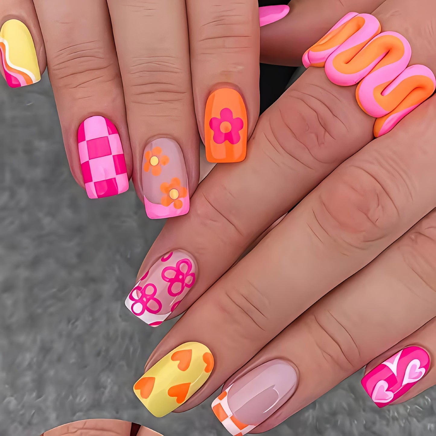 Colorful Summer Flower Press-On Nails - Cute Nail Art Set