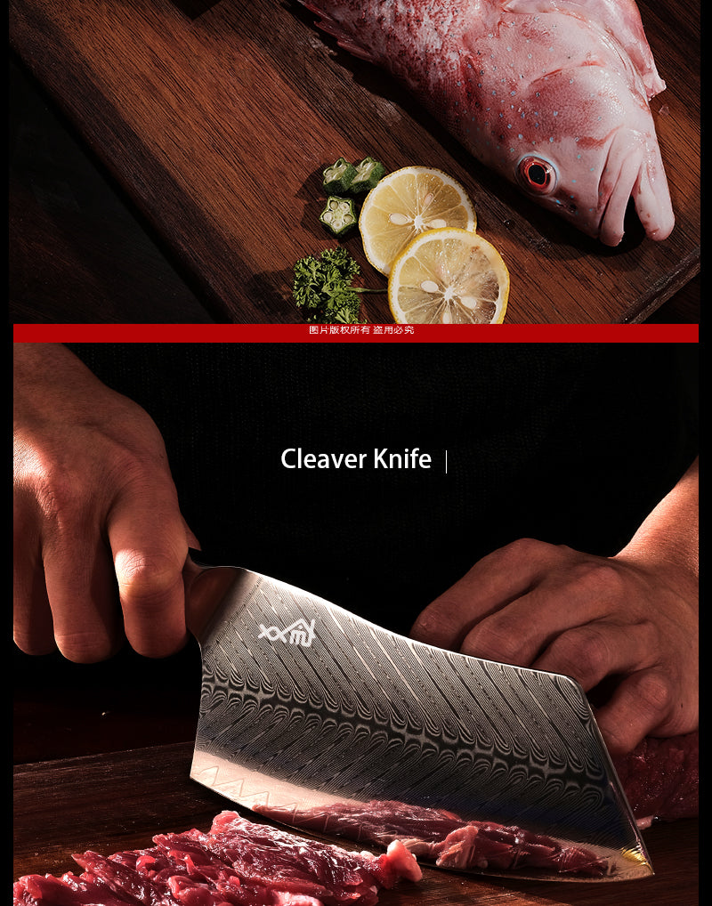 Damascus Kitchen Knife for Meat and Fruit Cutting - Versatile Chef's Knife