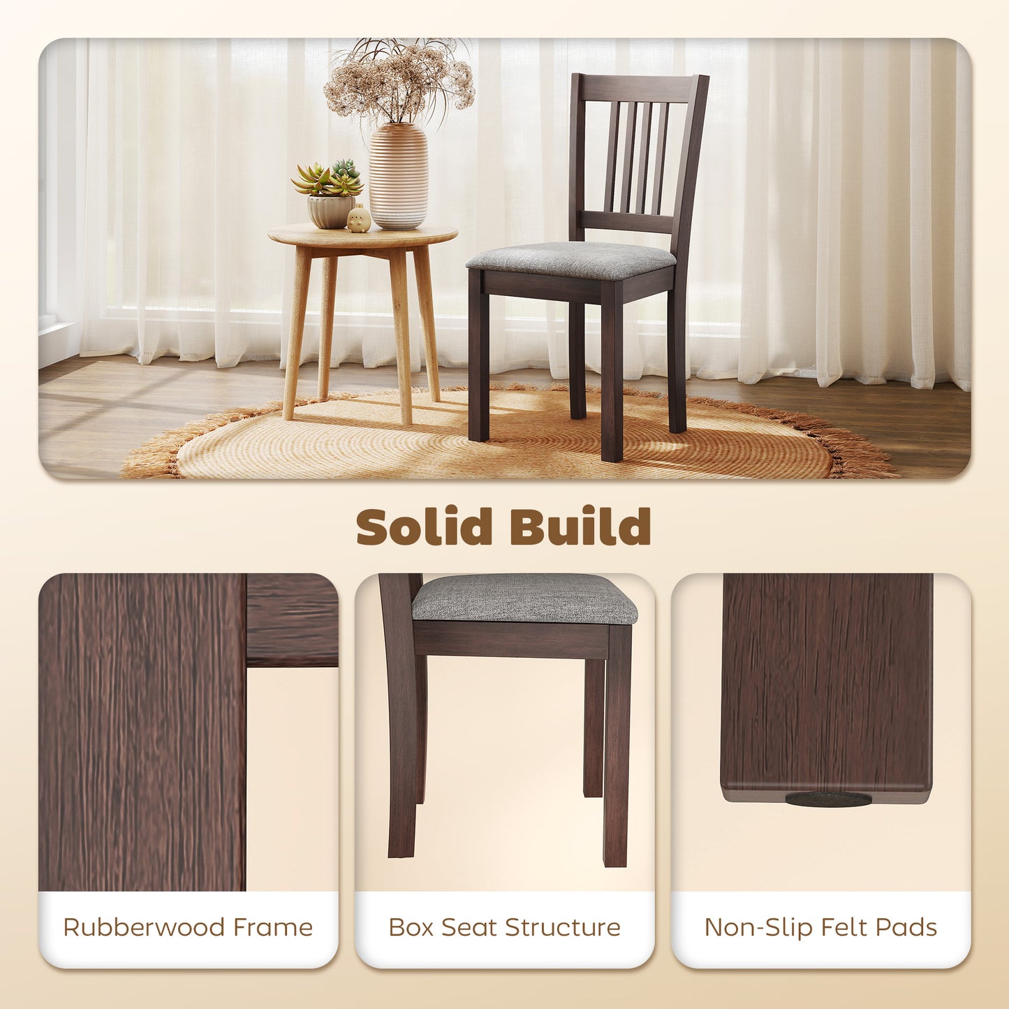 Dining Chairs Set of 2 Linen Upholstered Kitchen with Rubberwood Legs