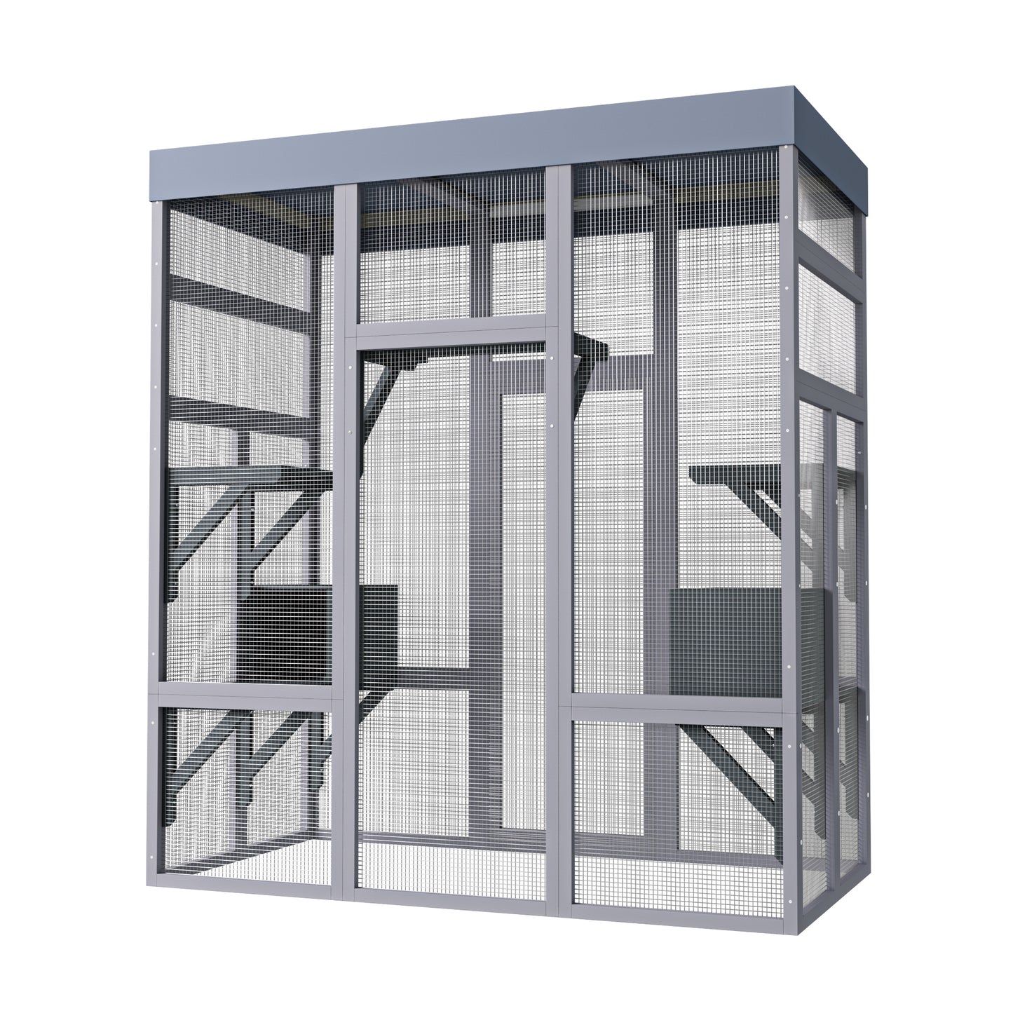 Outdoor Wooden Cat Enclosure with Waterproof Roof and Multiple Levels - Gray