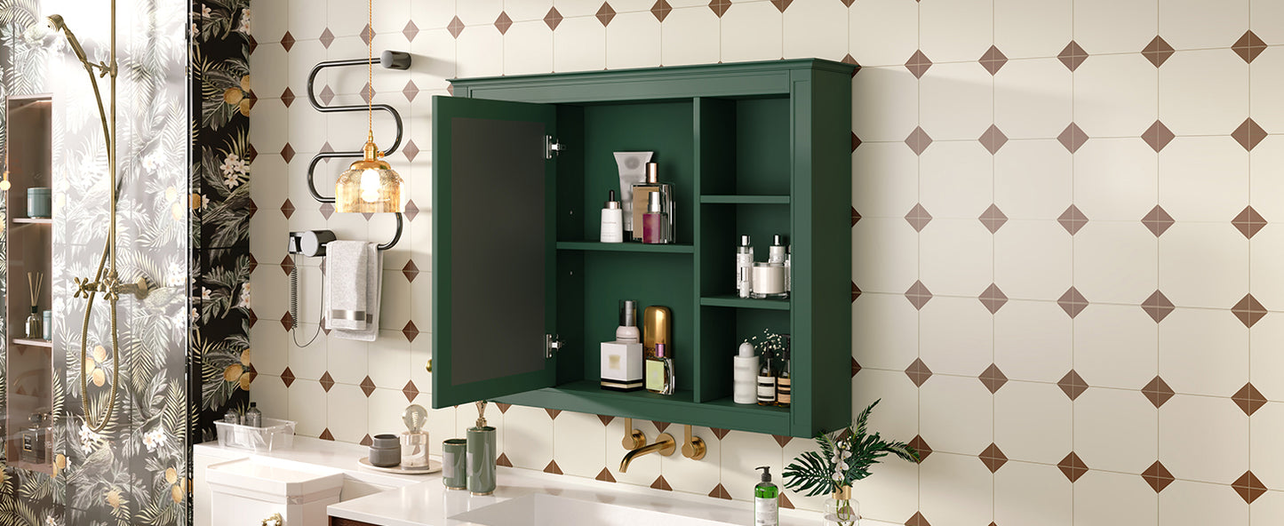 35'' x 28'' Wall Mounted Bathroom Storage Cabinet with Mirror - Green
