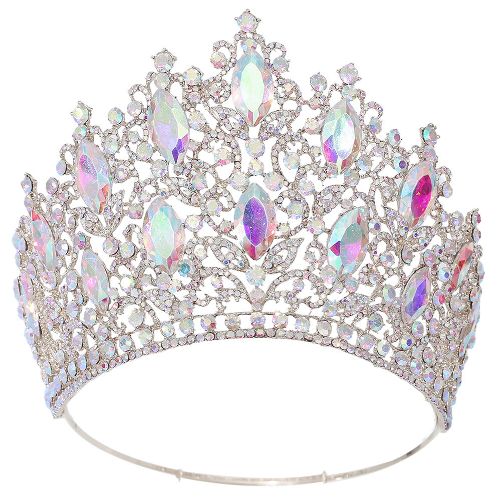 Elegant Bridal Crown Headpiece with Diamond-Accented Alloy Design - Multiple Colors