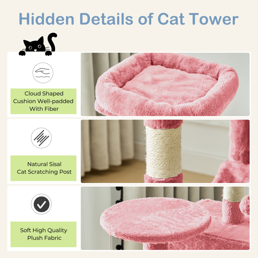 44-Inch Multi-Level Cat Tree Tower with Scratching Posts, Platforms & Hammock