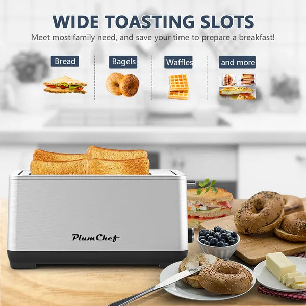 4-Slice Stainless Steel Toaster with Wide Slots and 6 Browning Levels