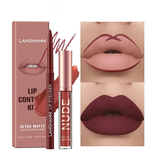 Lip Liner and Matte Lip Gloss Set - No Stain, Multiple Colors