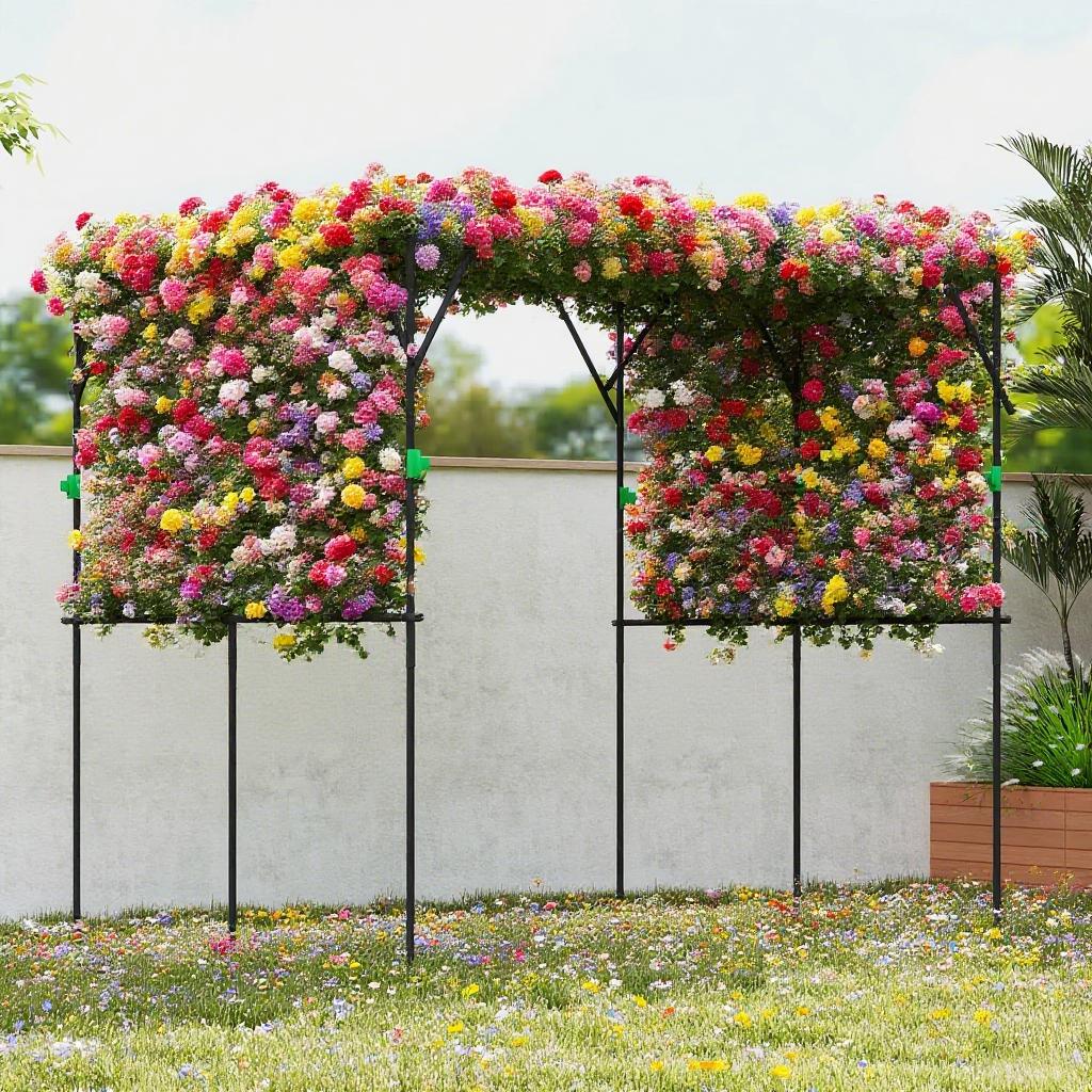 Metal Garden Arch Trellis for Climbing Plants - Black