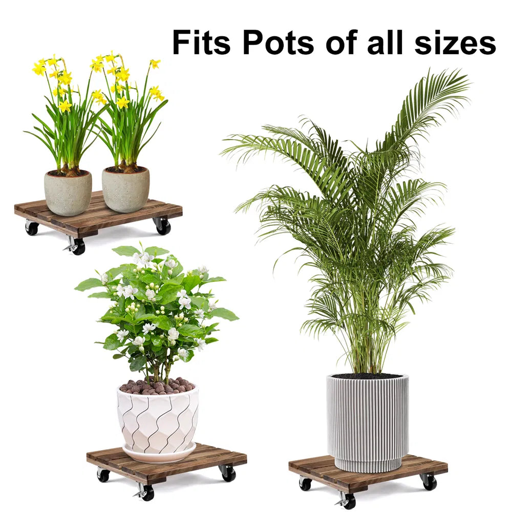 12-Inch Square Wooden Plant Cart - Easy Mobility for Gardening